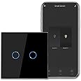 CNBINGO WiFi Smart Light Switch Work with Alexa, Google Assistant, Multi-Way Control by Smart Life App, Double Touch Light Switch, Black Glass Panel, LED Backlight, 2-Gang, Neutral Wire Required