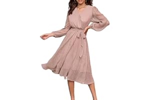 GRACE KARIN Damen Abendkleider Elegant für Hochzeit Glitzer Cocktailkleid Knielang A-Line Dünner Langarm Festliche Kleid mit Gürtel