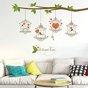 Amazon Brand - Solimo Wall Sticker for Living Room (Love Birds Hanging Tree ), Ideal Size on Wall: 140 x 120 cm