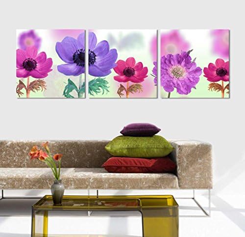 Large Wall Art Pink and Purple Flowers Canvas Prints Picture Mounted and ready to hang Set of 3 20*20inches #11-138