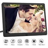 Cadre Photo Numérique, MELCAM 10 Pouces FHD IPS Écran 1920 * 1080 avec Fonction de Photo/Musique/Vidéo/Calendrier/Alarme avec Télécommande, Prise en Charge USB et Fentes pour Carte Mémoire 128G, Noir