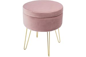 ‎THEO&CLEO Theo&Cleo Schminktisch Samt Runder Hocker,Sitzhocker mit Stauraum,Fußhocker Aufbewahrungsbox,Abnehmbarer Deckel,Ankleidezimmer Pouf 45 cm hoch (Pink)