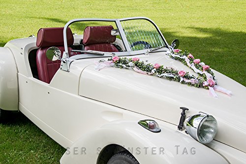 Autoschmuck Autogesteck Hochzeit Brautauto Autogirlande rosa weiß AU0004