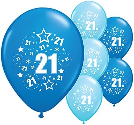PART ANGELS 10 x AGE 21st BIRTHDAY BLACK & SILVER / PINK / BLUE BALLOONS 12" HELIUM/ AIRFILL (BLUE MIX)