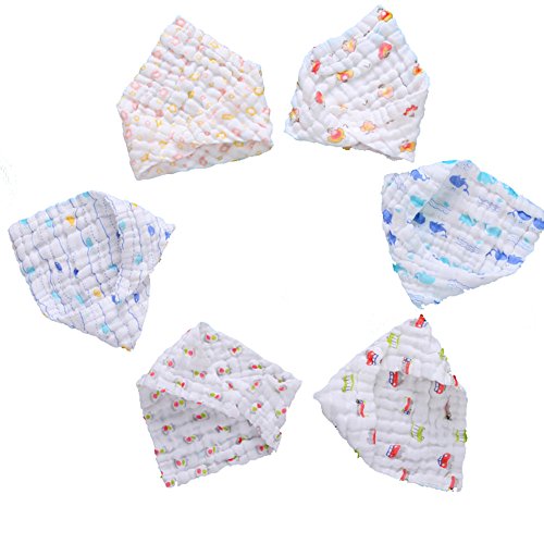 Lucear Musselin Babybadetuch mit Haken, 6 Stücke, 30x30cm weiß verwendbare Tücher, Babytücher Beste Geschenke für Baby - 2