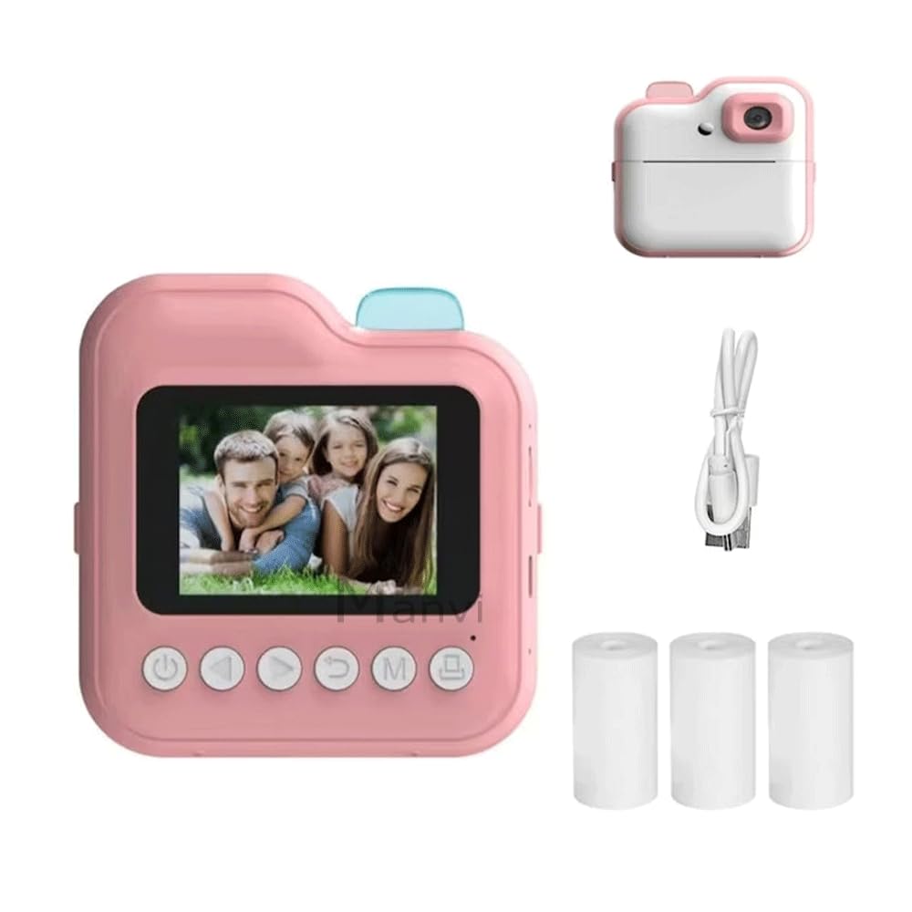 MANVI Instant Print Camera for Kids, 48 MP Print Camera for Boys & Girls, 1080P Video Recoding Camera with 3 Printing Rolls (