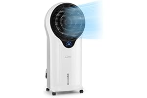 Klarstein Climatiseur Mobile 3 en 1, Climatiseur Portable avec Humidificateur, Ventilateur, Climatiseur Mobile Sans Évacuation, 2 Pack Glacons, Minuterie, 3 Modes, 90W, Puissant Débit d'Air 1600m³/h