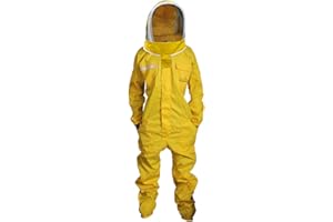 URBANSBEE Tuta Apicoltore professionale Abito Apicoltura Cotone Fantasia Cappuccio eampia tasca per gli apicoltori contro le punture delle api Tuta Naturale (Giallo, M)