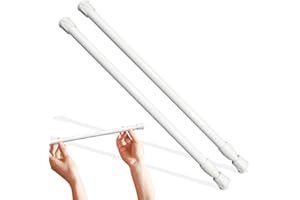 YAYNO 2 Pezzi Aste per Tende Estensibili 30-52 cm Bastoni per Tende Regolabile Bianca Asta Sospesa Molla Pressione Bastoni Asta Tenda Fissaggio Telescopica, per Armadi, Finestre, Libreria