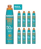 Dermatológicamente testado Agrado Bruma Seca Solar SPF 50 Aerosol - 1 Paquete de 8 x 200 ml- Total: 1600 ml