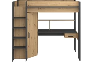 Parisot 2380-LSUR Hochbett Heavy B/H/T Ca. 205x179x117 cm in Eiche Artisan/Absetzungen in Schwarzgrau