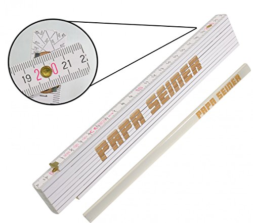 Meterstab - Zollstock & Zimmermannsbleistift im Set mit Laser Gravur Spruch Vatertag Geburtstag Opa Handwerker Text nach Wahl, Spruchartikel Souvenier - Deutscher Markenhersteller - Top Qualität auch für Handwerker - Länge 2 Meter, Gravurtext:Papa seiner