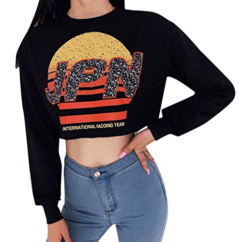 Sonnena Sweat-Shirts Femmes Vetement Automne Sweat à Capuche Imprimé Manches Longues Court Paragraphe Chemise Sweat Tops