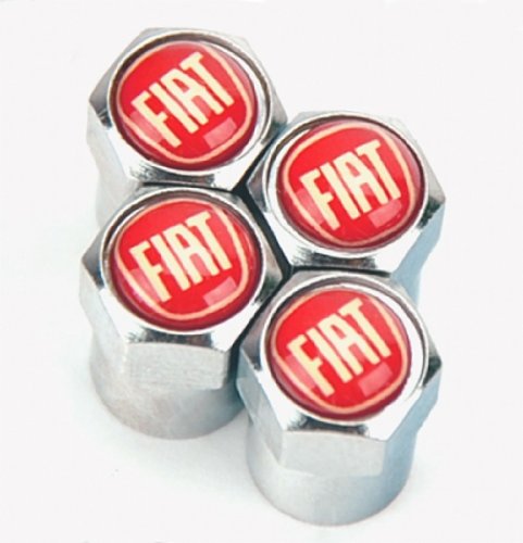 Price comparison product image Fiat Chrome & Red Wheel Valve Dust Caps. 500 Abarth Punto Panda etc