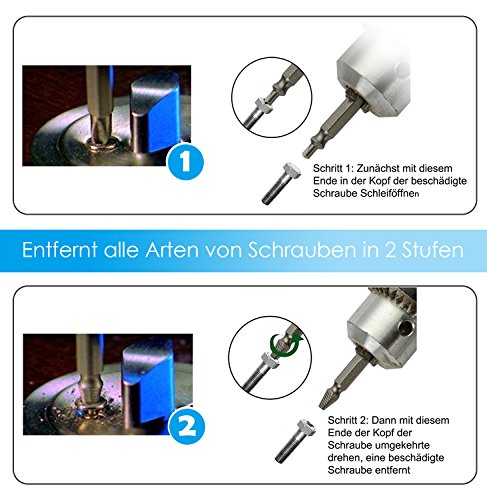 [5 Stück] E2BUY® Schrauben Entferner, Beschädigte Schraubenzieher-Set, Broken Bolt Schrauben Remover, Schrauben Entgrater, Hergestellt aus H.S.S. 4341 #, Härtegrad: 62-63HRC - 2