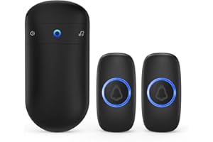 SECRUI Wireless Doorbell, Waterproof Battery Operated Door Bells 1000 Foot Long Range with 5 Volume Levels 52 Chimes Doorbells LED Light Easy Install for Home with 2 Push Buttons and 1 Receiver-Black