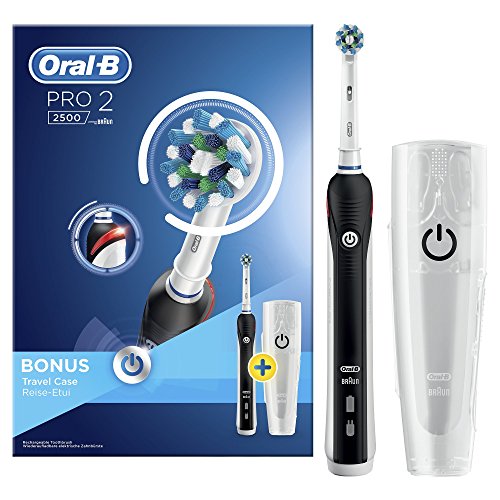 Oral-B PRO 2 2500 CrossAction - Pack con un cepillo de dientes eléctrico recargable, un cabezal de recambio y un estuche de viaje