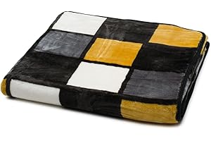 Gözze - Weiche Kuscheldecke, Cashmere Feeling, Hohes Stoffgewicht 500 g/m², Antigua, 150 x 200 cm - Senf/Schwarz/Weiß