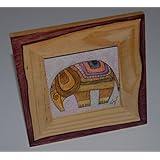 Bild Elefant auf Papier mit bemaltem Holzrahmen