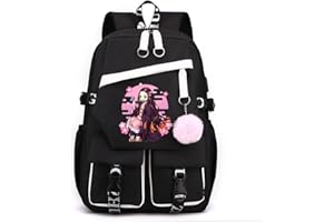 Sageam Demon Tanjiro Slayers Sac à Dos de Filles Sacs d'école Loisir Cartable Sacs Scolaires avec Port de charge USB pour Femme Avec un joli pendentif