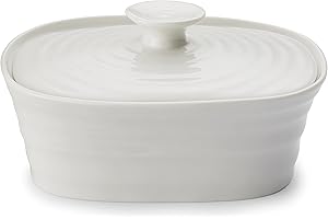 Portmeirion Home & Gifts Covered Butter Dish, Porcelain, White, 12 x 15.5 x 6 cm