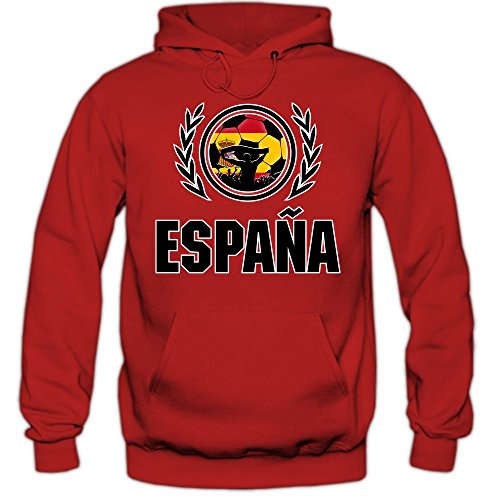 Shirt Happenz Spanien WM 2018#2 Hoodie | Fußball | Herren | LA Furia Roja | Trikot | Nationalmannschaft, Farbe:Rot (Red F421);Größe:M