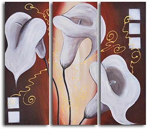 My Art Outlet 3-Piece Hand Painted "Choral Lilies Risen" Oil Painting Set by Omax LLC