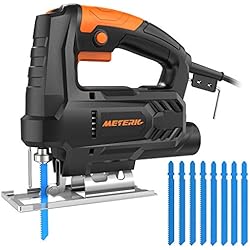Scie sauteuse électrique Meterk 6 Vitesse Variable avec 4pcs lames de coupe en bois/4pcs lames de coupe en acier 400W