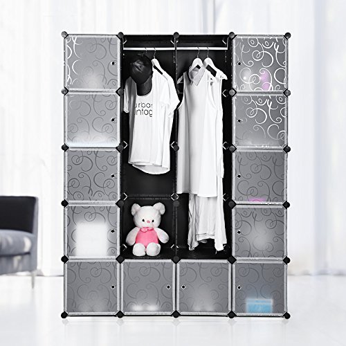 Songmics LPC30H Kleiderschrank Garderobenschrank Steckregalsystem mit 2 Kleiderstange, Plastik, schwarz, 180.0 x 145.0 x 37.0 cm - 2