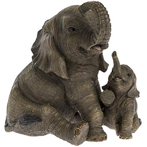 Figurine d'éléphant assis avec éléphanteau - Out of Africa - Décoration contemporaine - Boîte incluse