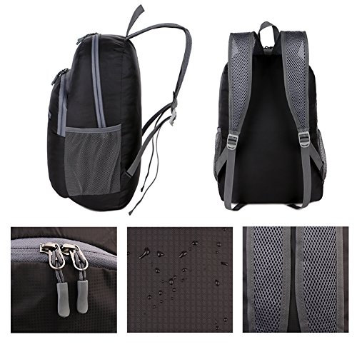 Leichter Tagesrucksack Faltbar Wasserdicht Rucksack f  r M  nner Frauen Kinder f  r Outdoor Wandern Reisen 18 L - Schwarz