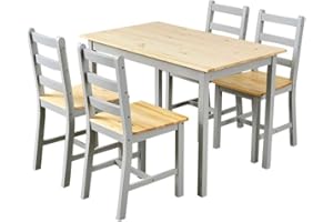 Panana Ensemble de meubles de salle à manger en pin avec 4 chaises en bois de pin gris