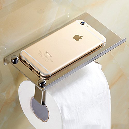 BONADE® Edelstahl Toilettenpapierhalter Rollenhalter WC-Papierhalter mit Ablage, zur Wandmontage, Silber