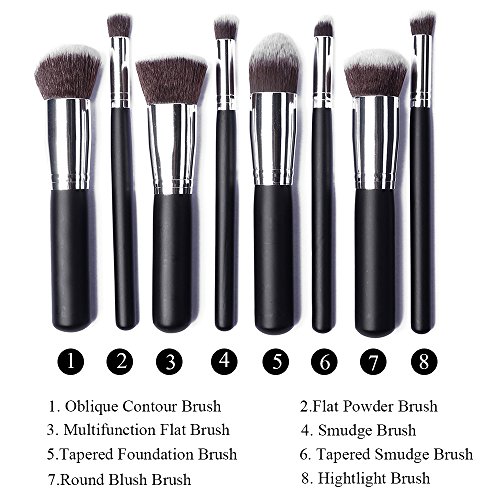 Annengjin®8PCS Makeup Brushes Professional Cosmetics Make up Brush Set Eyeshadow Eyebrow Cosmetics Tools Kit (Black handle+ Silver tube)