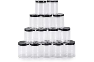 testyu 250ml Transparente Botes Cocina, 14 Piezas Bote de Plástico Transparente, Frascos de Plástico con Tapa para Cremas Corporales, Lociones, Slime, Cuentas, Joyas, Comida Seca