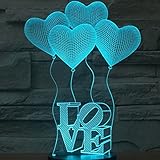 Olayer kreative 3D-LED-Lampe Illusion Nachtlicht 3D-Schriftzug Love und Herzen, Acryl, mit Farbwechsel