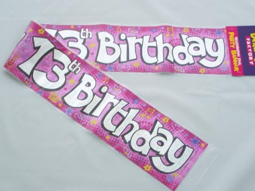 Holographic Girls Pink Stars Happy 13th Birthday Banner/Party Bunting - 2.6m [EF]