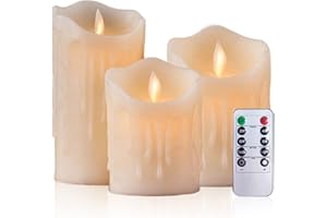 AiiBowy Candele LED Candele Senza Fiamma [3 pezzi] Fiamma tremolante, Telecomando, Funzione timer timer dimmer, Candele All'aperto, Natale, Compleanni, Feste, Fatrimoni (Bianco)