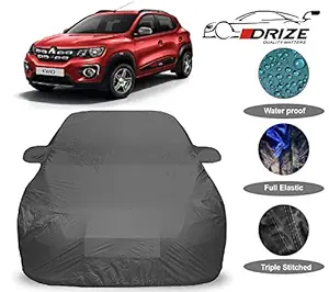 DRIZE Renault Kwid Car Cover Waterproof with Triple Stitched Fully Elastic Ultra Surface Look Body Protection (Grey).