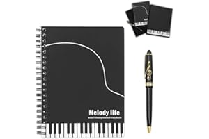 BOERNI Musique Piano Melody Thème Papeterie Coffret Cadeau, Piano Musical Wirebound Journal Cahier d'écriture avec Treble Clef Design Roller Ball Pen pour Bureau École Étudiant Cadeau (Style Piano Noir)