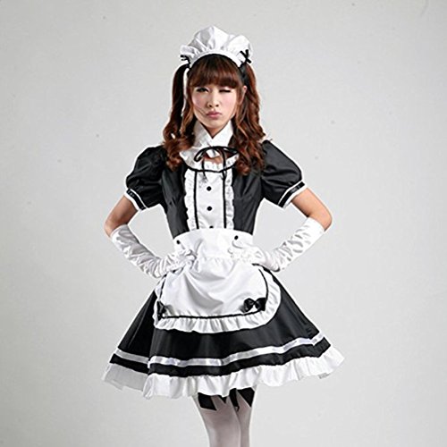 tzm2016 Anime Cosplay Costume French Maid Outfit Halloween, 4 pcs as a set including dress; headwear; apron; fake collar ( black , Size XL ) - 4