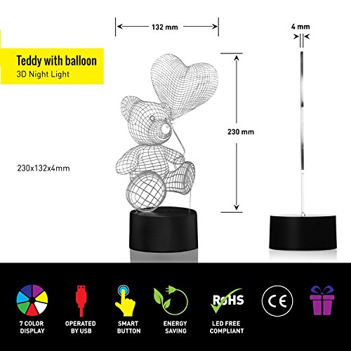 Ballon tragen 3D Optische Illusions-Lampen, FZAI Tolle 7 Farbwechsel Acryl berühren Tabelle Schreibtisch-Nachtlicht mit 150 cm USB-Kabel für Kinder Schlafzimmer Weihnachten Geburtstagsgeschenke - 2