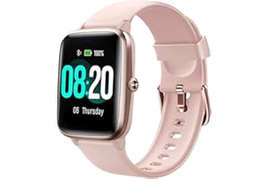 Delvfire Sirius Fitness Tracker with Heart Rate Monitor, Multi-Sport Smartwatch, Activity Tracker, Step Counter, Sleep Monitor, Calorie Counter, 50m Waterproof, Pedometer Watch, Kids Women Men (Pink)