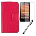 Produktbild Gukas 3in1 Zubehör Set PU Leder Hülle Für Xiaomi Hongmi 1S / Redmi Red Rice Panzerglas Gehärtetem Schutzglas Hartglas Glas Folie Lederhülle Handyhülle Tasche Handy Case Cover Etui Flip Brieftasche Schutz Protektiv Skin Rosa Design mit Kapazitive Schirm Stift Touch Pen Stylus