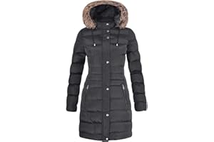 Spindle Womens Long Fur Trimmed Hooded Padded Puffer Parka Ladies Winter Jacket Coat