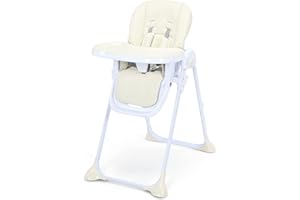 GYMAX Baby Highchair, Adjustable Folding Infant High Chair with Removable Tray, 2 Wheels & 5-Point Seat Belt, Toddler Dining Feeding Chairs for 6-36 Months (Beige)