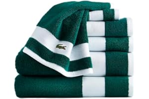 Lacoste Sport Stripe 6-teiliges Luxus-Baumwollhandtuch-Set - Hergestellt aus 100% weicher Supima-Baumwolle, saugfähig & schnelltrocknend, inklusive 2 Badetücher, 2 Handtücher, 2 Waschlappen