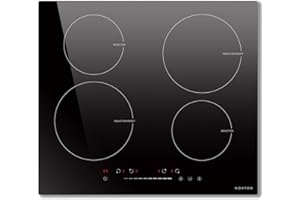 NOXTON Induktionskochfeld 60 cm Einbau mit Booster, Autarkes Induktionsfeld 4 Platten mit Schieberegler, 9 Heizstufen, Timer, Kindersicherung, Automatische Abschaltung, 220-240V, 7000W, Keine Stecker