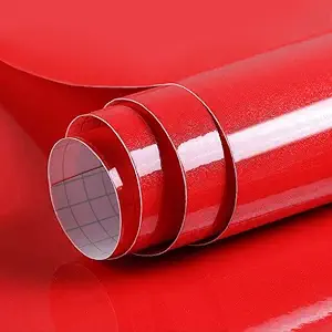 SUNBIRD Self-Adhesive Wallpaper Color Decorative Peel and Stick Removable Vinyl Film Old Furniture Decor Waterproof Kitchen Contact Paper (24 X 48 Inch, Red)