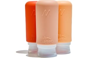 Muitomas, Flaconi da Viaggio con Custodia Trasparente, 3 Bottiglie da Viaggio in Silicone da 98ml, Contenitori per Liquidi in Silicone, Colore Peach Fuzzy